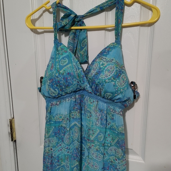 Vintage Jordache Juniors' Blue Paisley Metallic Tie Neck Bra Tank- Size XL 15/17 - Picture 5 of 12